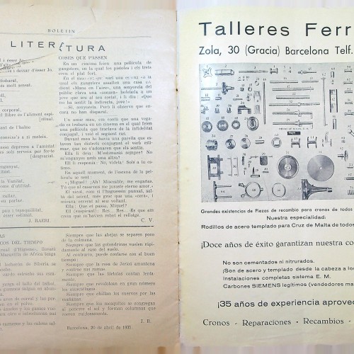 "BOLETIN TECNICO ADMINISTRATIVO DE LA ASOCIACION MUTUAL DE OPERADORES DE CINE DE CATALUÑA Nª6 AGOSTO 1935"