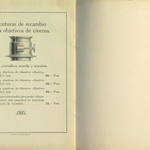 "OPTICA PARA PROYECCIÓN Y CINEMATOGRAFIA - GRANDES ESTABLECIMIENTOS OPTICOS HUGO MYER Y CO.DE GOERLITZ"