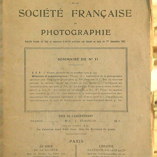 "BULLETIN DE LA SOCIETE FRANCAISE DE PHOTOGRAPHIE 64 ANNÉE 3ª Serie Nª 11 1922."   1116348