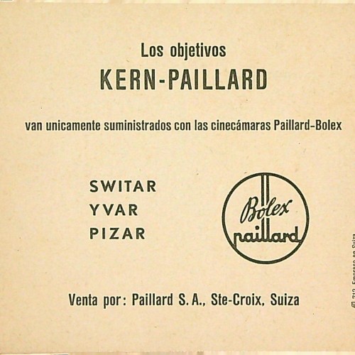 "Tabla de profundidad de campo para los objetivos - KERN PAILLARD - modelo f=16 mm"