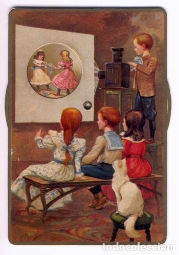 Antigua movable postcard children with projector