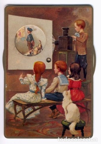 Antigua movable postcard children with projector