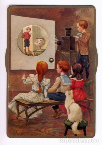 Antigua movable postcard children with projector