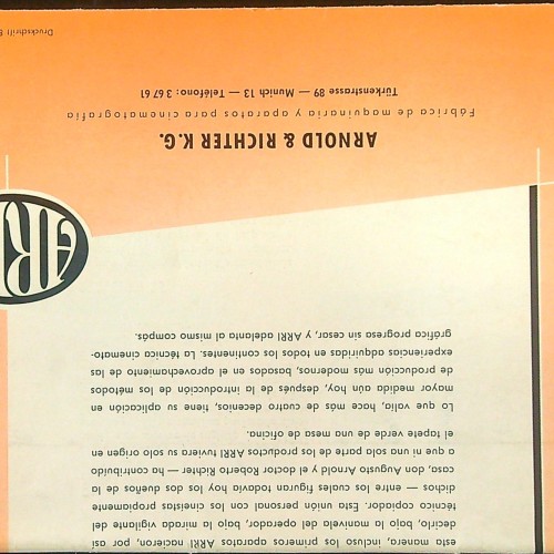 Folleto: : Catálogo de maquinaria ARRI para revelado de películas Kodachrome y otros procesos cinematográficos.