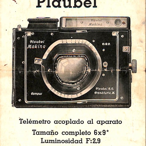 Folleto publicitario de la cámara Plaubel Makina I