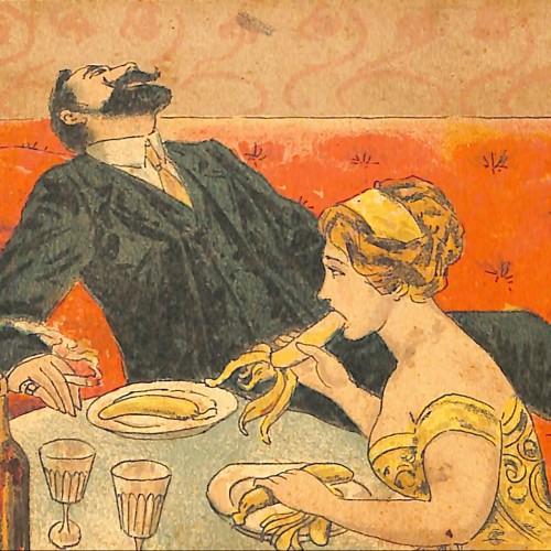 Tarjeta postal ilustrada satírica de temática erótica