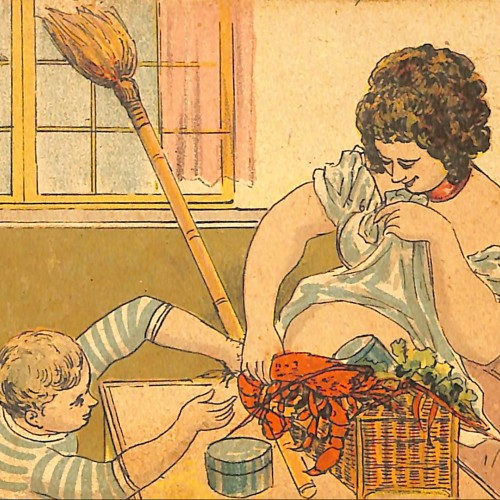 Tarjeta postal ilustrada satírica de temática erótica