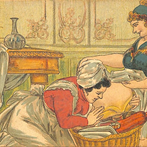 Tarjeta postal ilustrada satírica de temática erótica