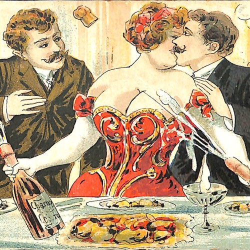 Tarjeta postal ilustrada satírica de temática erótica