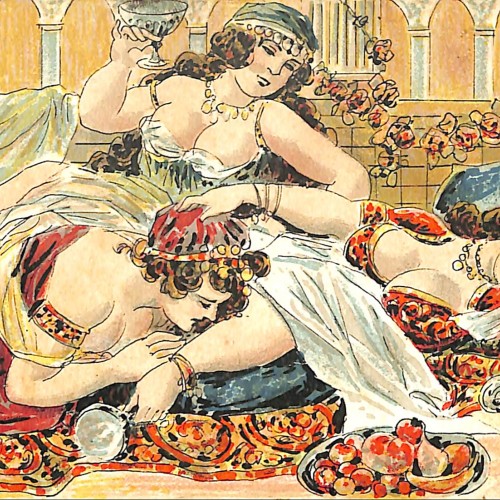 Tarjeta postal ilustrada satírica de temática erótica