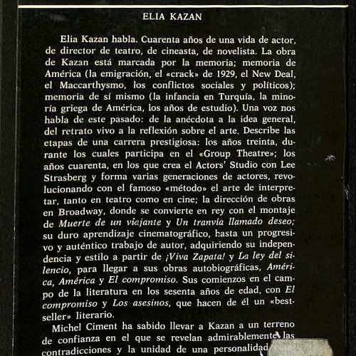 Libro: : Elia Kazan por Elia Kazan. Entrevista con Michel Ciment