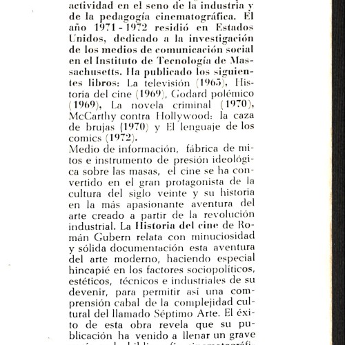 Libro;  Historia del Cine – Román Gubern / Volumen 1 (Editorial Lumen)