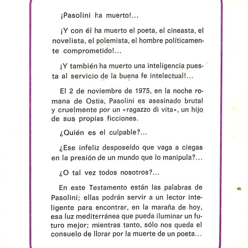 Libro; En torno a pasolini