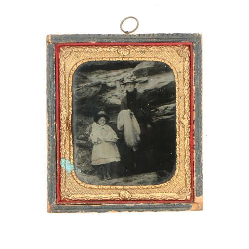 Ambrotipo retrato mujer y niña