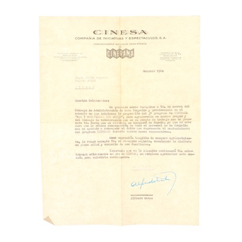 Carta gratitud Cinesa Cinerama