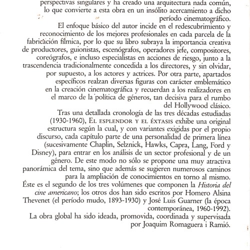 Libro:  El esplendor y el éxtasis: Historia del cine americano / 2 (1930-1960).
