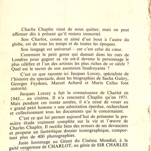 Libro:  Charlot: Sir Charles Chaplin (en la portada aparecen superpuestos el personaje y la persona).