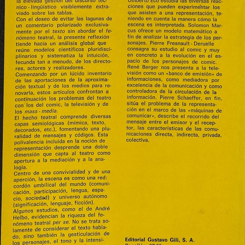 Libro: Semiología de la representación (Teatro, televisión, cómic).