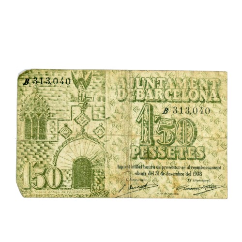 Billete Una peseta cincuenta centimos Ayuntamiento de Barcelona