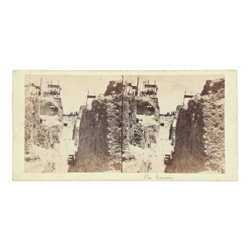 Vista estereoscopica carton - The tramway (Mina de diamantes) - H.F. Gros