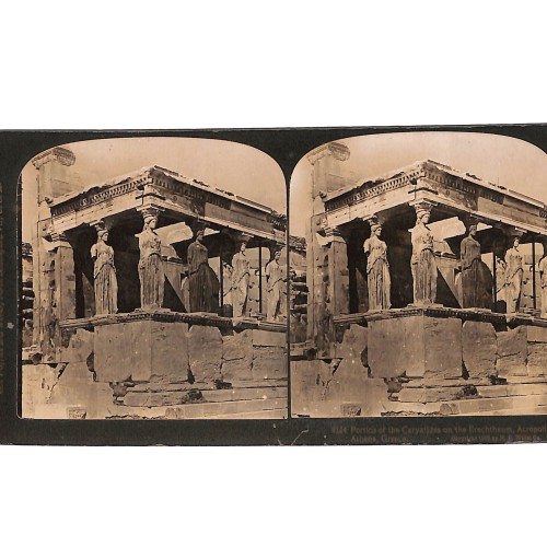 Vista estéreo de cartón Portico of the Caryatides on the Erechtheum, Acropolis, Athens, Greece