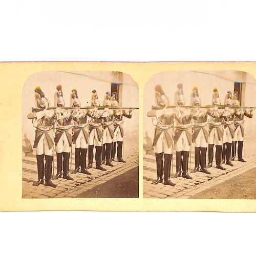 Vista estéreo de cartón Escena Militar (Coloreada)