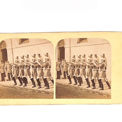 Vista estéreo de cartón Escena de fusilería / Instrucción militar.
