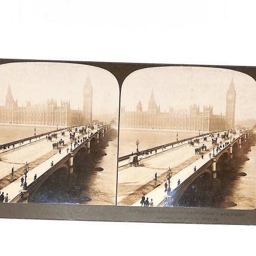 Vista estéreo Westminster Bridge y Casas del Parlamento con el Big Ben, Londres
