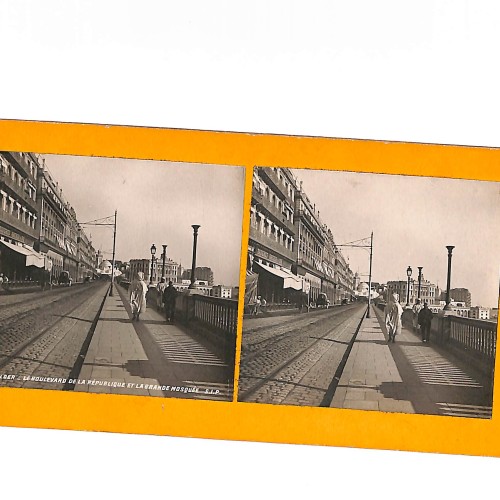 Vista estéreo Alger — Boulevard de la République y la Grande Mosquée