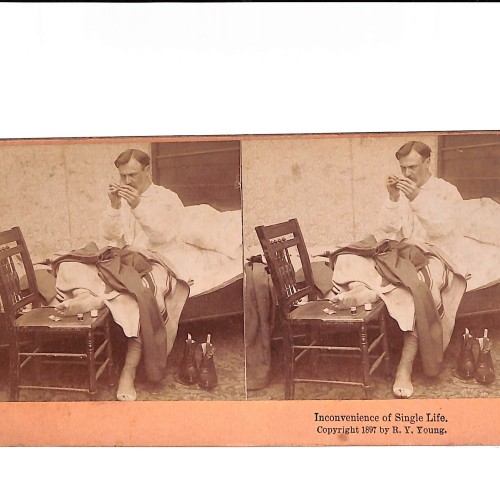 Vista estereoscópica Inconvenience of Single Life — R. Y. Young, 1897