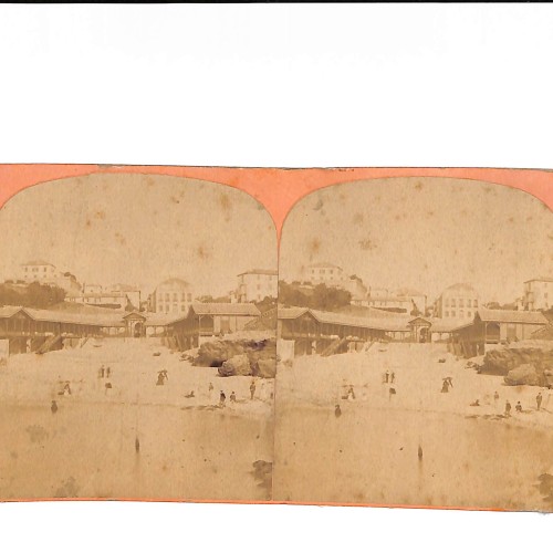📷 Vista estereoscópica “Biarritz – Les Bains du Port Vieux, vista de playa y balneario”
