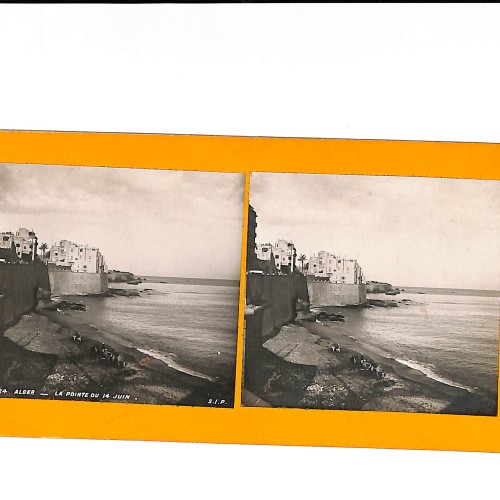 📷 Vista estereoscópica  “Alger – La Pointe du 14 Juin (Argel), vista costera”