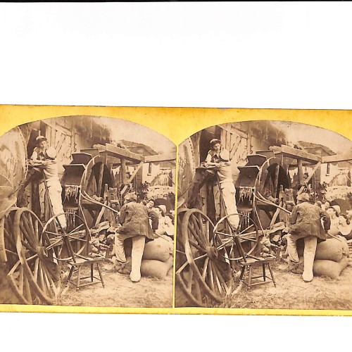 📷 Vista estereoscópica Escena teatral o cuadro costumbrista con carro agrícola (estereoscopía escenificada)