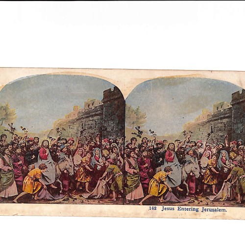 📷 Vista estereoscópica  “esus Entering Jerusalem” – escena bíblica coloreada nº 142 (serie de la Pasión)