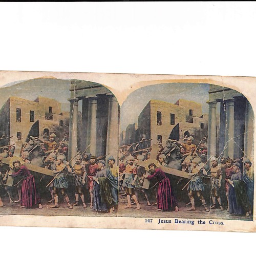 📷 Vista estereoscópica   “Jesus Bearing the Cross” (nº 147) – serie bíblica estereoscópica coloreada