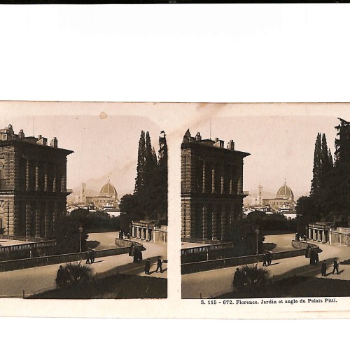 📷 Vista estereoscópica Florence – Jardín y ángulo del Palazzo Pitti (serie “Vues d’Italie”)