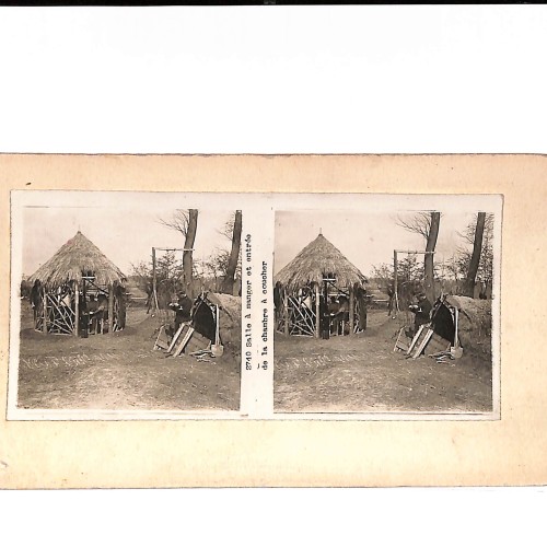 📷 Vista estereoscópica  Escena etnográfica – campamento africano / colonial (vista estereoscópica, ca