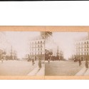 📷 Vista estereoscópica escena urbana con plaza y fuente (x2)