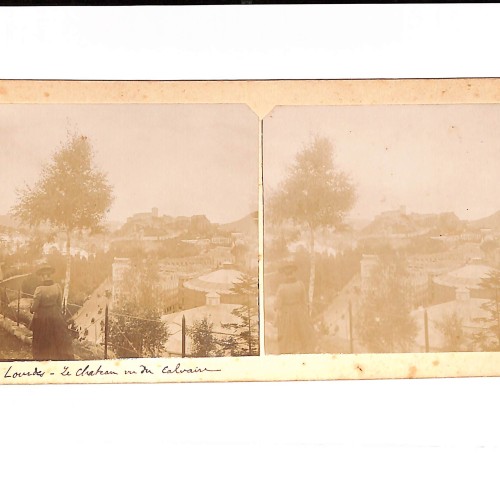 Vista estereoscópica "Lourdes - Le Chateau vu du Calvaire".