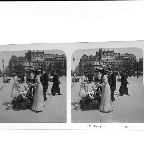 📷 Vista estereoscópica Paris – Vendeuses de fleurs (prob. Boulevards / Jardines)