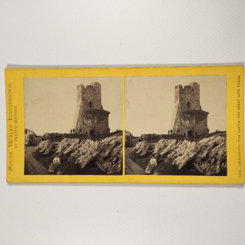 Vista estereo de cartón _ Entrada del castillo en ruinas de Aberystwyth, Gales