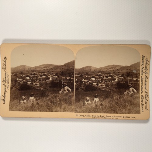 Vista estereo de cartón _ "El Caney, Cuba,—from the Fort. Scene of Lawton's glorious victory."