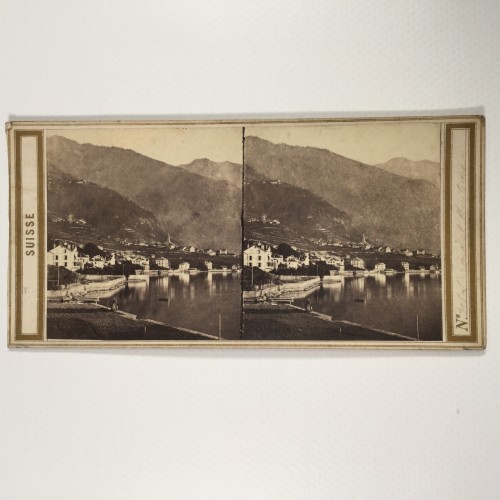 Vista estereo de cartón - ¨Montreux a orillas del lago Lemán (lago de Ginebra)¨
