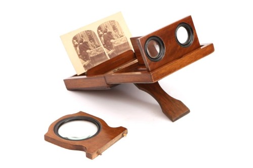 Visor estereo Grafoscopio (Graphoscope) de madera de viaje