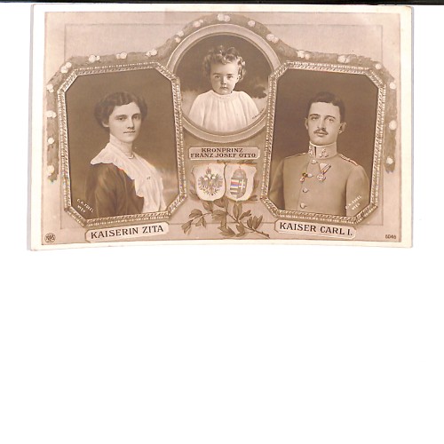 Retratos de la familia imperial austrohúngara: la Emperatriz Zita, el Príncipe Heredero Otto y el Emperador Carlos I.