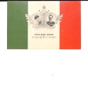 Tarjeta postal patriótica con la bandera de Italia, retratos del Rey Víctor Manuel III y la Reina Elena de Montenegro.