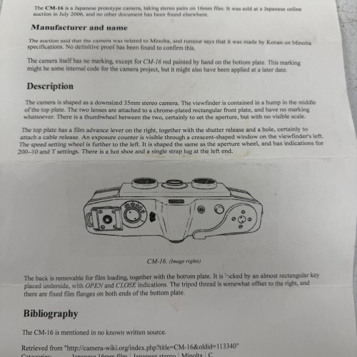 Camara estereoscopica    Prototype  CM-16 (Konan)