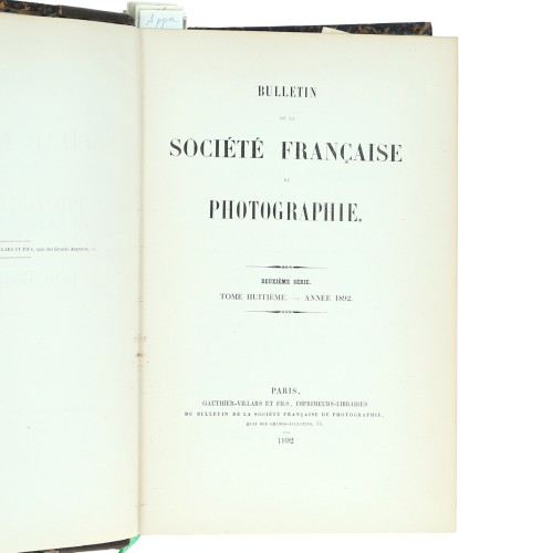 Tomo - Bulletin de la Société Française de Photographie - 1892