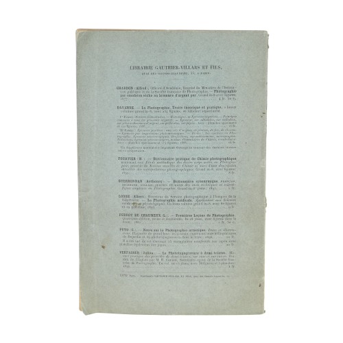 Catalogo bibliotheque e indice - Bulletin de la Société Française de Photographie - 1896