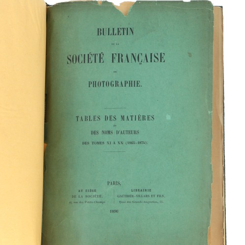 Catalogo bibliotheque e indice - Bulletin de la Société Française de Photographie - 1896